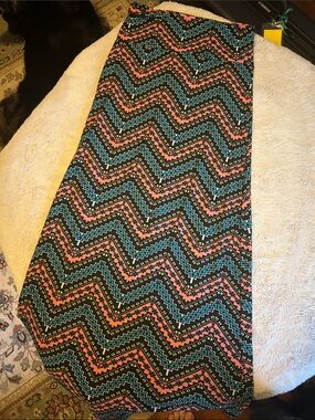 Eevee Aztec Chevron Print Maxi Skirt in Black, Lime, Coral & Teal Small One Size